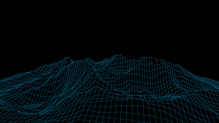 Landscape design of mountains. Wireframe landscape 3d. Vector illustration.