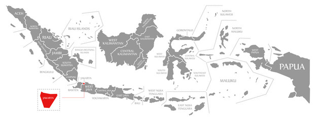 Jakarta red highlighted in map of Indonesia