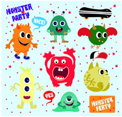 Monster Party Invitation Card Design. Vector Illustration