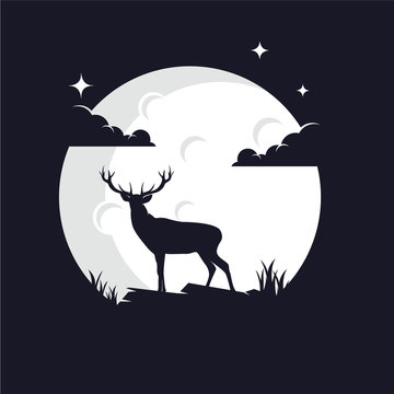 Deer with Moon Background Logo Template