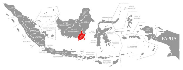 South Kalimantan red highlighted in map of Indonesia