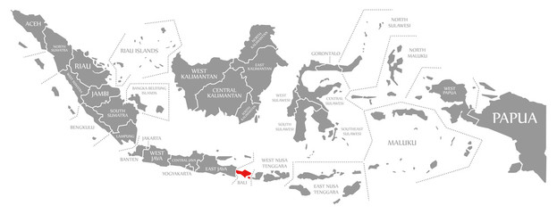 Bali red highlighted in map of Indonesia