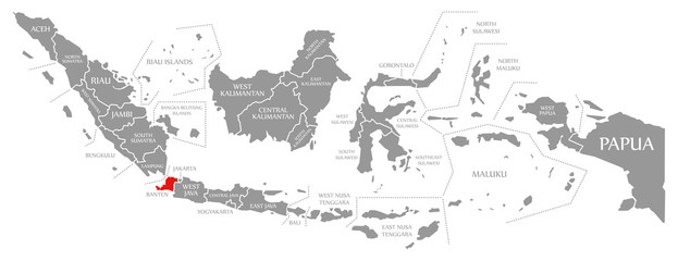 Banten red highlighted in map of Indonesia