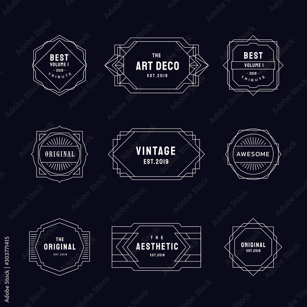 Wall mural set of vintage linear thin line geometric shape art deco retro elements with badge design