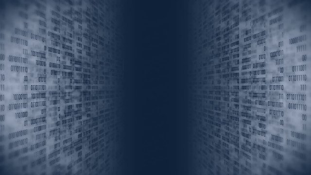 Binary code gray background. Web online streaming with digital technology loop animation. Number zero and one. Computer network.