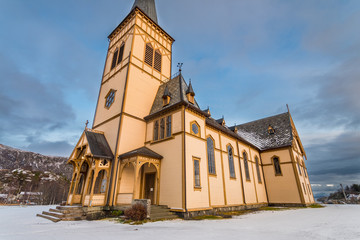 famous vagan church at kabelvag, norway