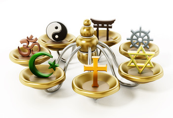 Fototapeta Spiritual and religious symbols isolated on white. 3D illustration obraz