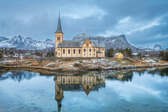 famous vagan church at kabelvag, norway