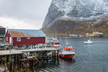 winter scene of reine town in lofoten islands, norway