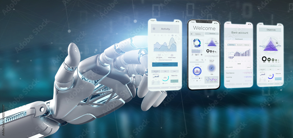 Poster application interface ui on a smartphone - 3d rendering
