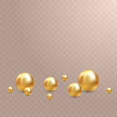 Vector Illustration for your design. Luxury beautiful shining jewellery background with golden pearls vector illustration. Beautiful shiny natural pearls. With transparent glares and highlights for