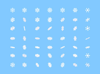 Set of winter snowflakes in different position for animation.  3D cartoon animation effect illustrations for design and decoration.