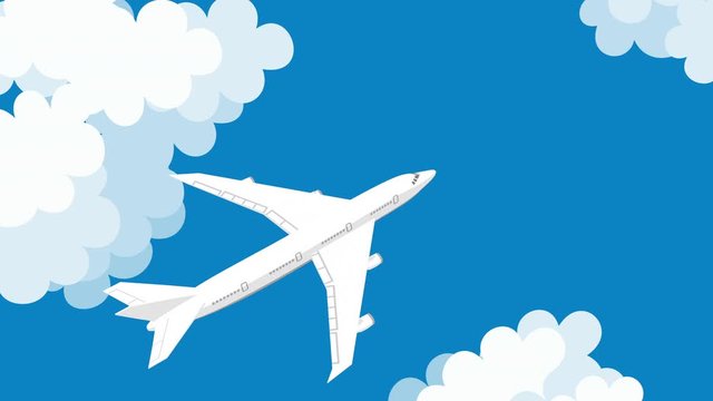 Flying airplane animation, upward - birds eye view