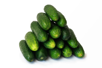  fresh green cucumbers on white background
