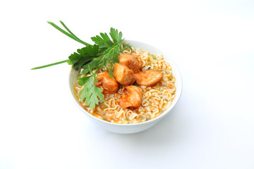 instant noodles with meat and herbs