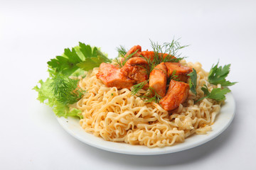 instant noodles with meat and herbs