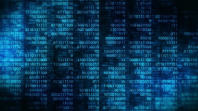 Binary code dark blue background. Web online streaming with digital technology loop animation. Number zero and one. Computer network.