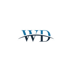 Initial letter WD, overlapping movement swoosh horizon logo company design inspiration in blue and gray color vector