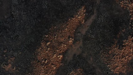 Volcanic ground aerial background with dark black rock - Powered by Adobe