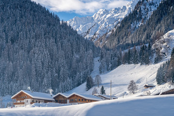 Italy, South Tyrol. Panoramic view of the snow-covered Val Ridanna on a sunny day
