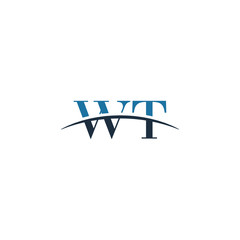 Initial letter WT, overlapping movement swoosh horizon logo company design inspiration in blue and gray color vector