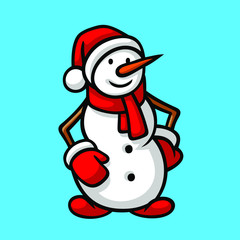 Snowman in a hat on a blue background in vector EPS8
