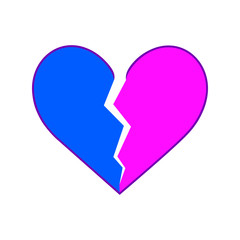 A heart split in two parts, blue and pink. Symbol of male and female. Abstract concept, icon. Vector illustration on white background.