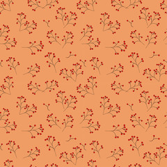  Seamless pattern: isolated twigs of red berries on a pink background. vector. illustration