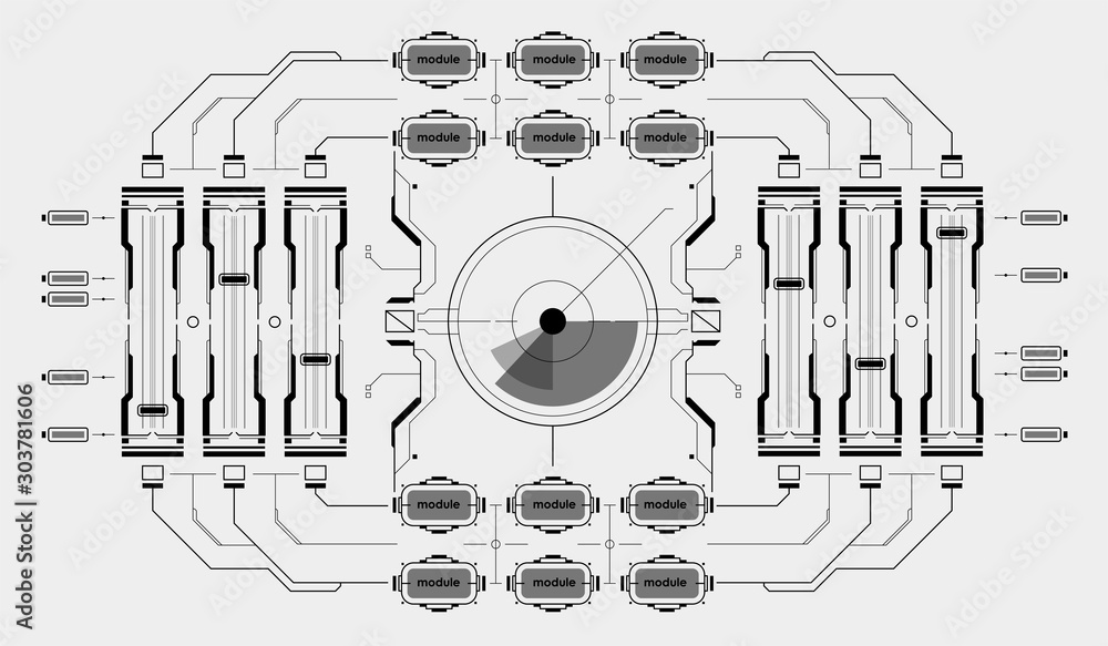 Poster sci-fi helmet, view from the cockpit spaceship. head-up display elements. template ui for app and vi