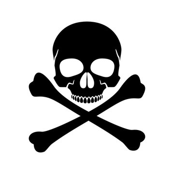 Human skull, crossbones. Symbol of danger. Abstract concept, icon. Vector illustration on white background.