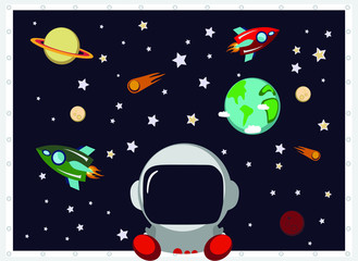 rocket in space. space world. astronaut in space. Vector illustration