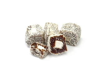 Turkish delight isolated on white.Ratluk.
