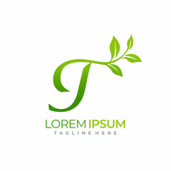 Letter T Green Plant Leaf Logo Vector