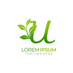 Letter U Green Plant Leaf Logo Vector