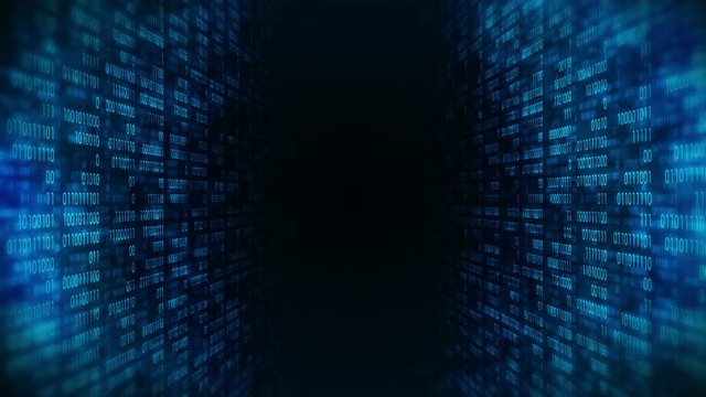 Binary code dark blue background. Web online streaming with digital technology loop animation. Number zero and one. Computer network.