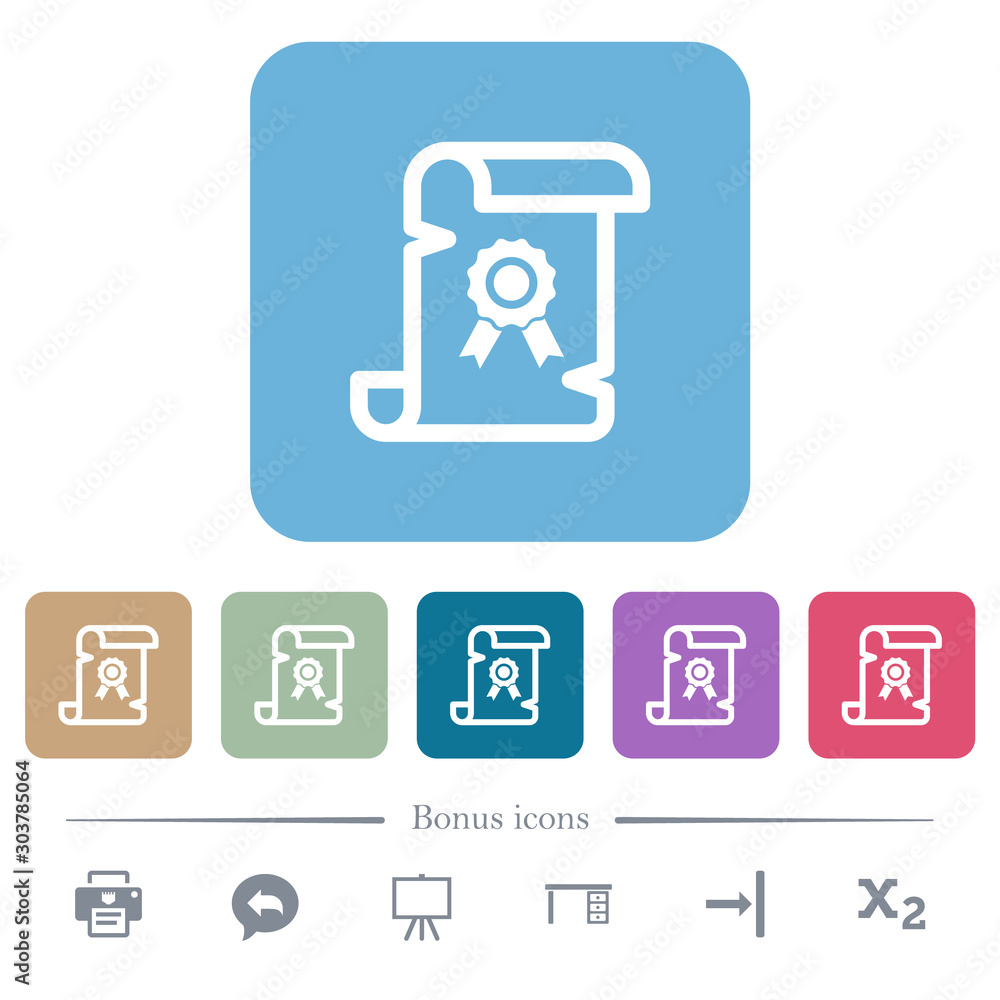 Aufkleber old certificate flat icons on color rounded square backgrounds