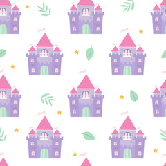 Cute magic castle seamless pattern