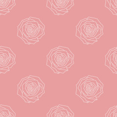 Vector texture rose seamless pattern in pink. Simple doodle flower hand drawn made into geometric repeat. Great for background, wallpaper, wrapping paper, packaging, fashion.