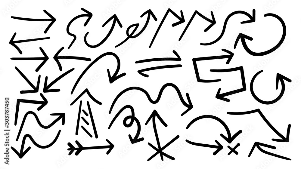 Aufkleber arrows hand drawn doodle vector set. sketch arrow design for application, banner, print screen, pen 