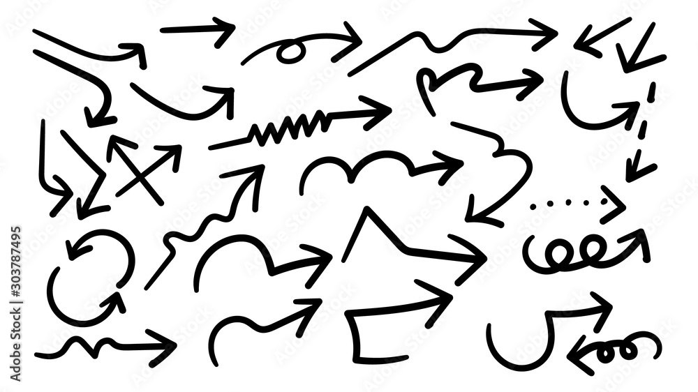 Aufkleber arrows hand drawn doodle vector set. sketch arrow design for application, banner, print screen, pen 