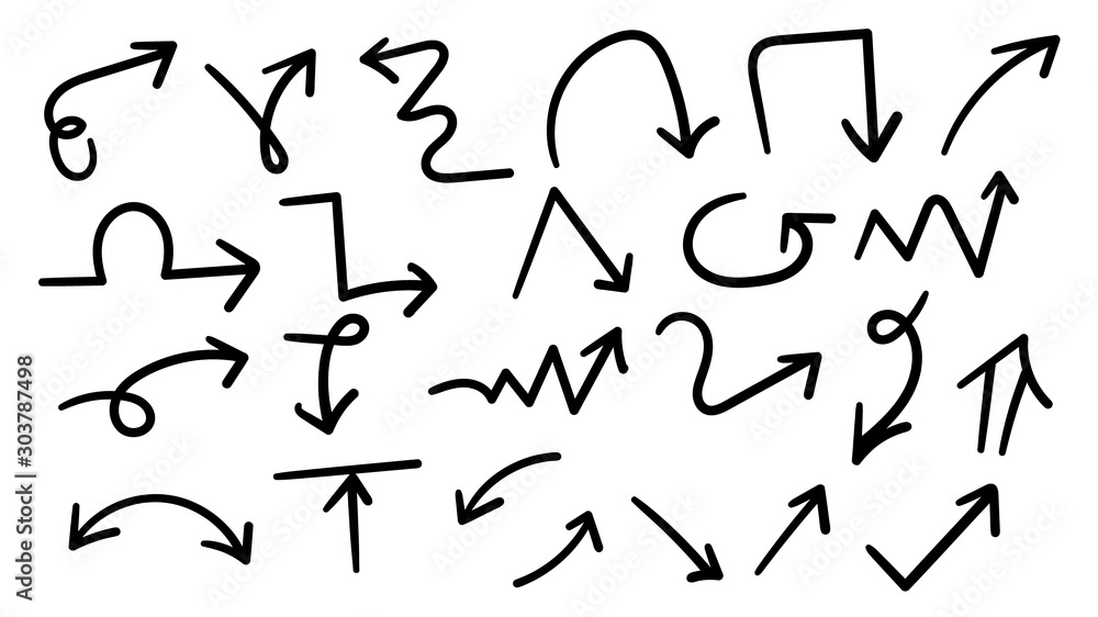 Aufkleber arrows hand drawn doodle vector set. sketch arrow design for application, banner, print screen, pen 