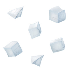 Collection of transparency ice cubes and pyramids.