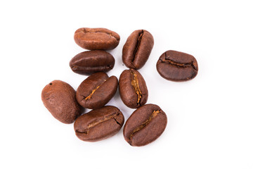Coffee beans isolated on a white background area for copy space.