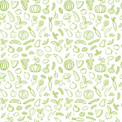 Seamless pattern with green  vegetables. Vector illustration. Food background which can be used as web site backdrop, store or farmer's market decoration, food packaging.