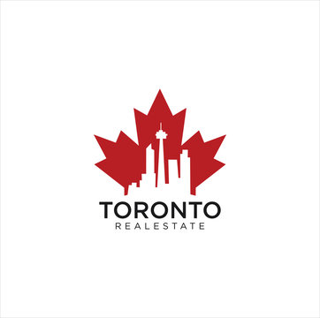 Maple Toronto Real Estate Logo Design vector illustration  .Toronto skyline Logo . Maple real estate logo . Canadian Real Estate Logo .