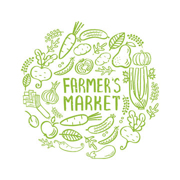 Farmer's market-hand drawn isolated lettering element. Farm products label created with grunge effect. Unique design for banners, signboards, food packaging and invitations. Vector illustration.
