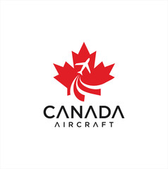 Canadian Aviation Logo Design vector illustration . Canadian Aircraft Logo design .  Canada Airlines Logo . Maple Leaf Logo.