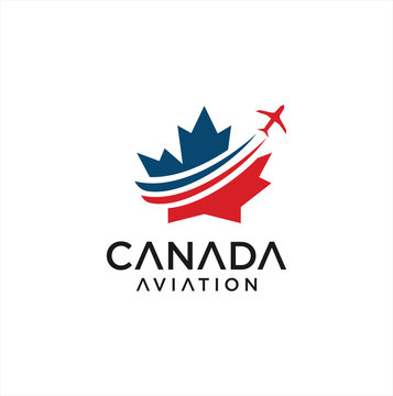 Canadian Maple Aviation Logo Design Vector Illustration . Canadian Aircraft Logo Design .  Canada Airlines Logo . Maple Leaf Logo.