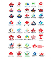 Big set Of Canadian Logo Design vector illustration . Canada Maple Logo Collection. 