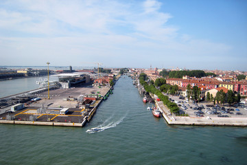 Fototapeta na wymiar Venice harbour area, seen from above